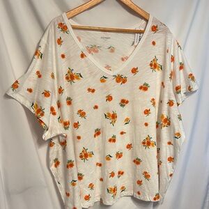 Old Navy Women's Short Sleeve Boxy Floral Tee - White With Orange Flowers SZ 4X